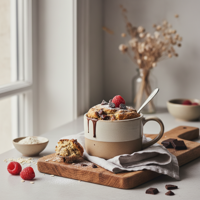 Ilustração editorial: 1 Minute Protein Mug Cake: The 3-Ingredient Low-Carb Fix