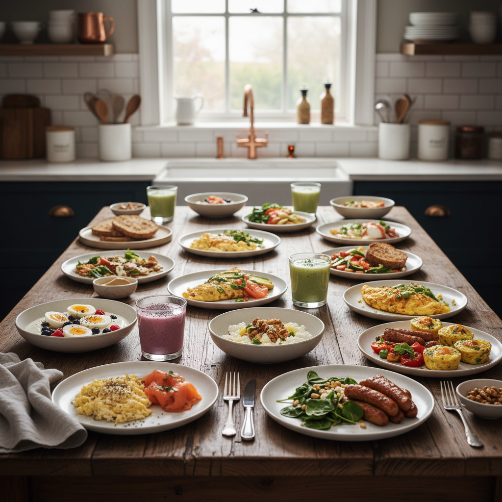 Ilustração editorial: 20 High Protein Breakfast Ideas Under 400 Calories
