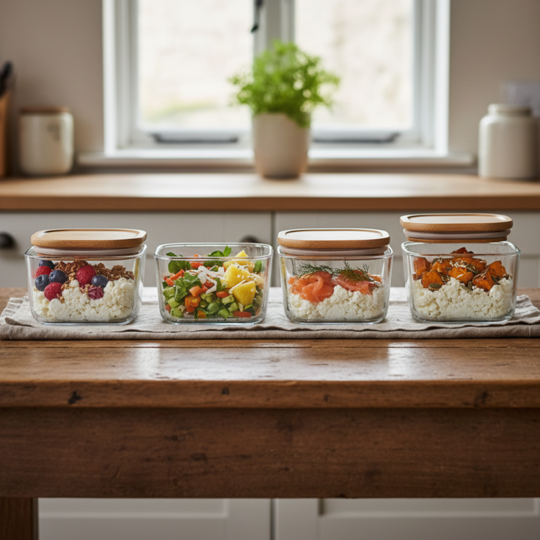 Ilustração editorial: 5-Day Cottage Cheese Meal Prep: The High-Protein Power Plan