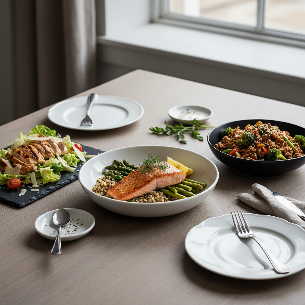 Ilustração editorial: 5 High Protein Dinner Ideas Ready in Under 30 Minutes