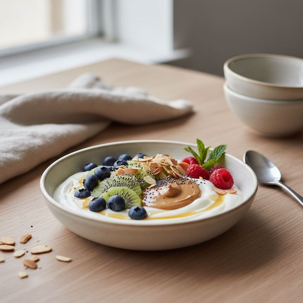 Ilustração editorial: 5 Protein Yogurt Bowl Recipes: 15g+ Protein in 5 Minutes