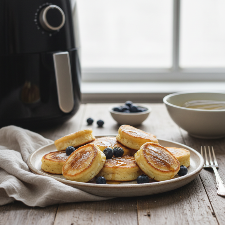 Ilustração editorial: Air Fryer Cottage Cheese Pancakes: 12-Minute High-Protein Bites