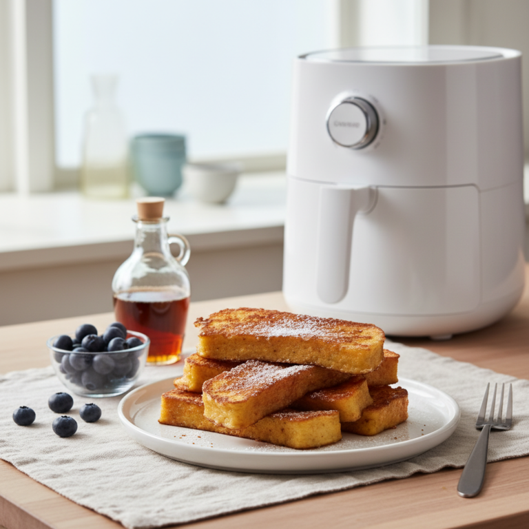Ilustração editorial: Air Fryer French Toast Sticks: 12-Minute Protein Hack
