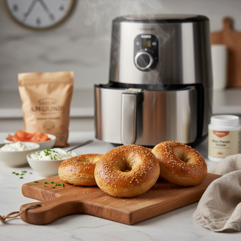 Ilustração editorial: Air Fryer Protein Bagels: A 12-Minute Low-Carb Breakfast