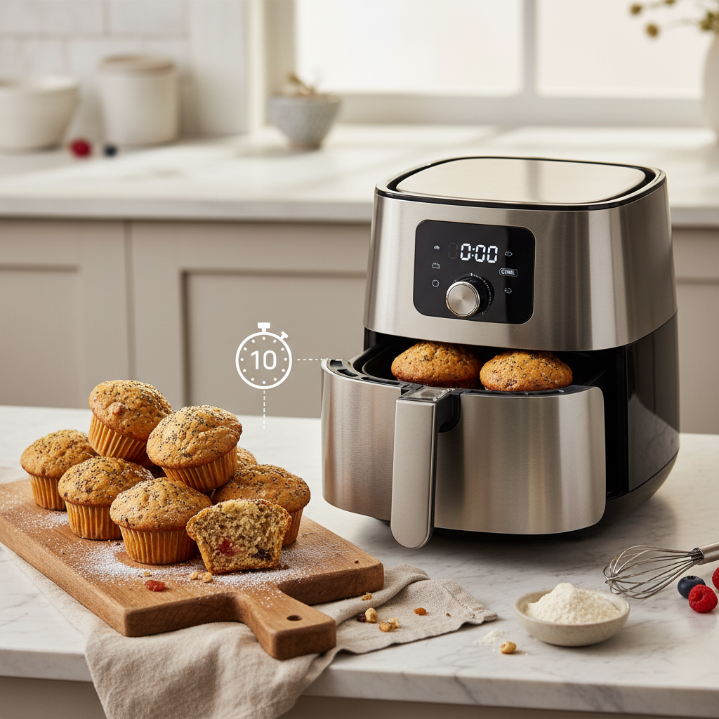 Ilustração editorial: Air Fryer Protein Muffins: Ready in Under 10 Minutes