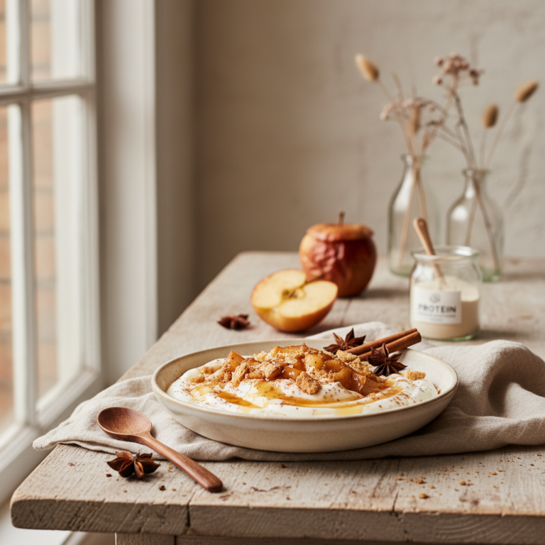 Ilustração editorial: Apple Pie Yogurt Bowl: 12-Minute High-Protein Breakfast