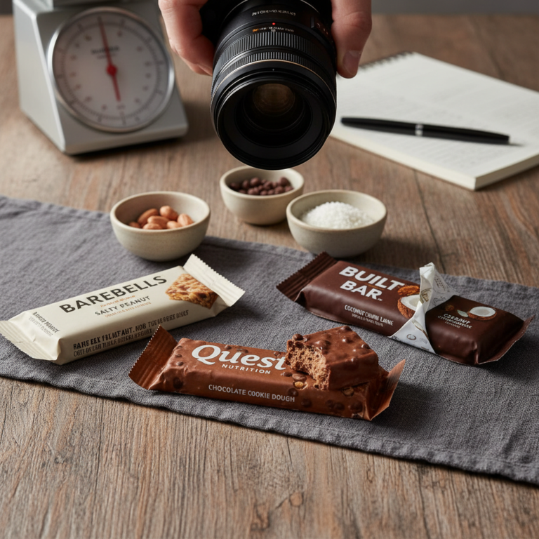 Ilustração editorial: Best Protein Bar Comparison: 3 Brands Tested for Low-Carb Success