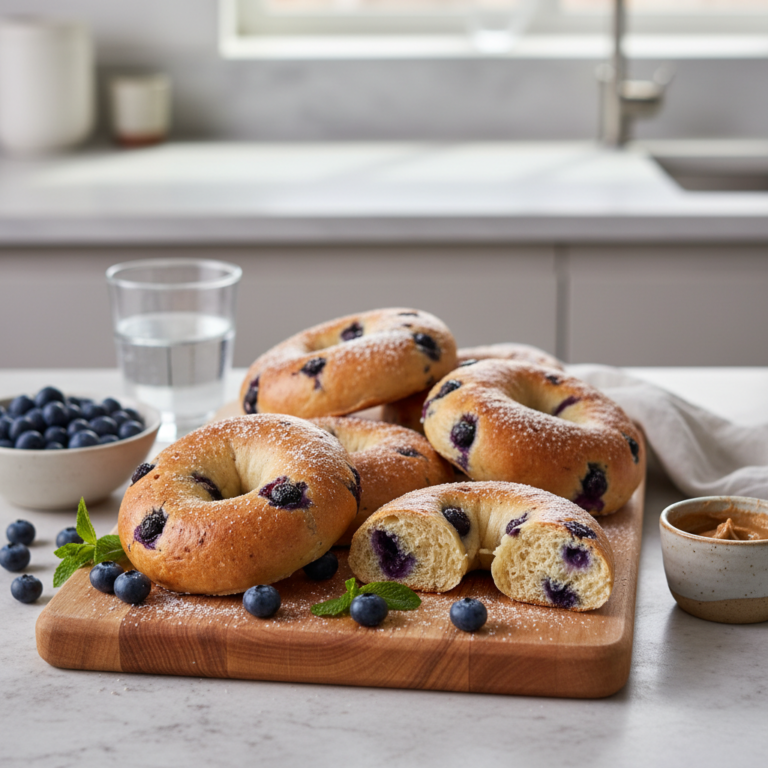Ilustração editorial: Blueberry Protein Bagels: 4 Easy Steps Under 200 Calories