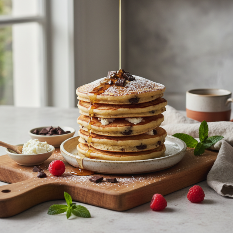 Ilustração editorial: Chocolate Chip Cottage Cheese Pancakes: 20g Protein Breakfast