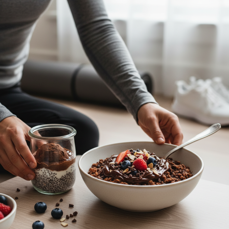 Ilustração editorial: Chocolate Overnight Oats: 5-Minute High Protein Prep