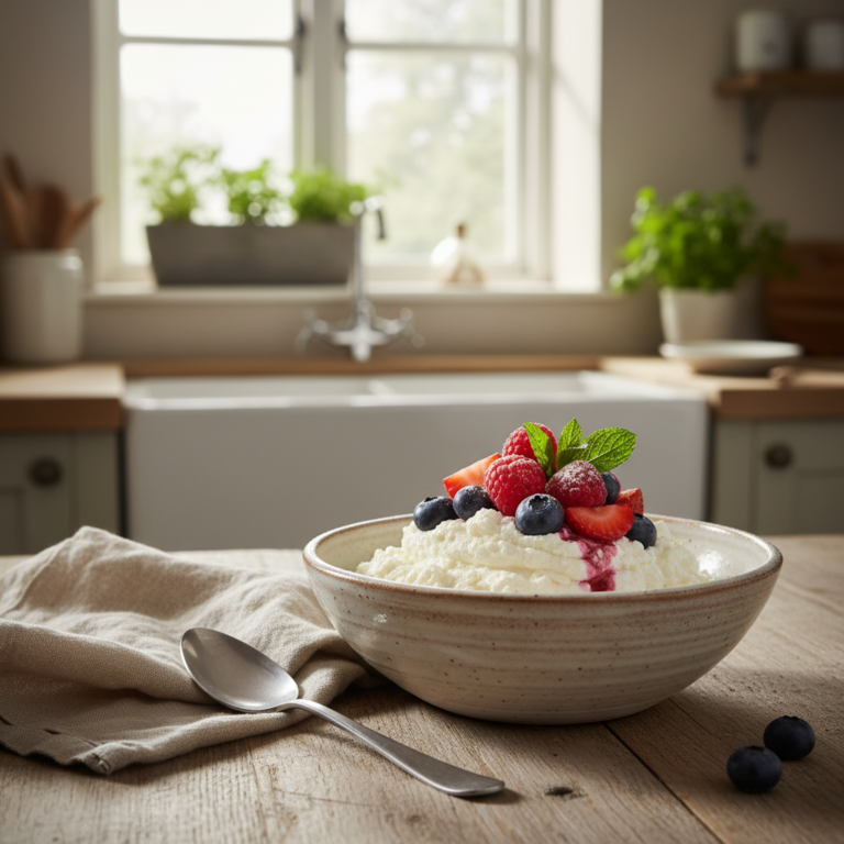 Ilustração editorial: Cottage Cheese Dessert with Berries: The 12-Minute Air Fryer Hack