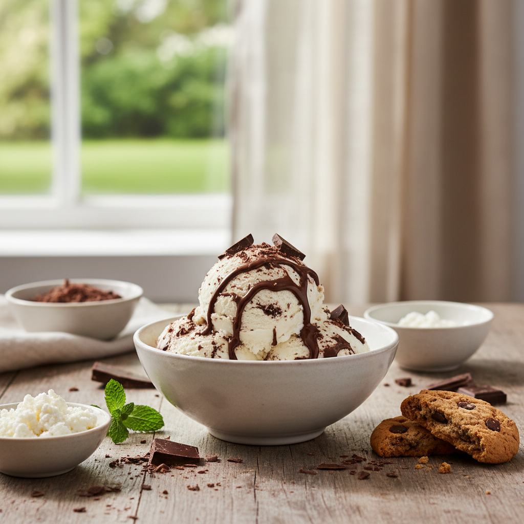 Ilustração editorial: Cottage Cheese Ice Cream Chocolate: 1 High-Protein Treat