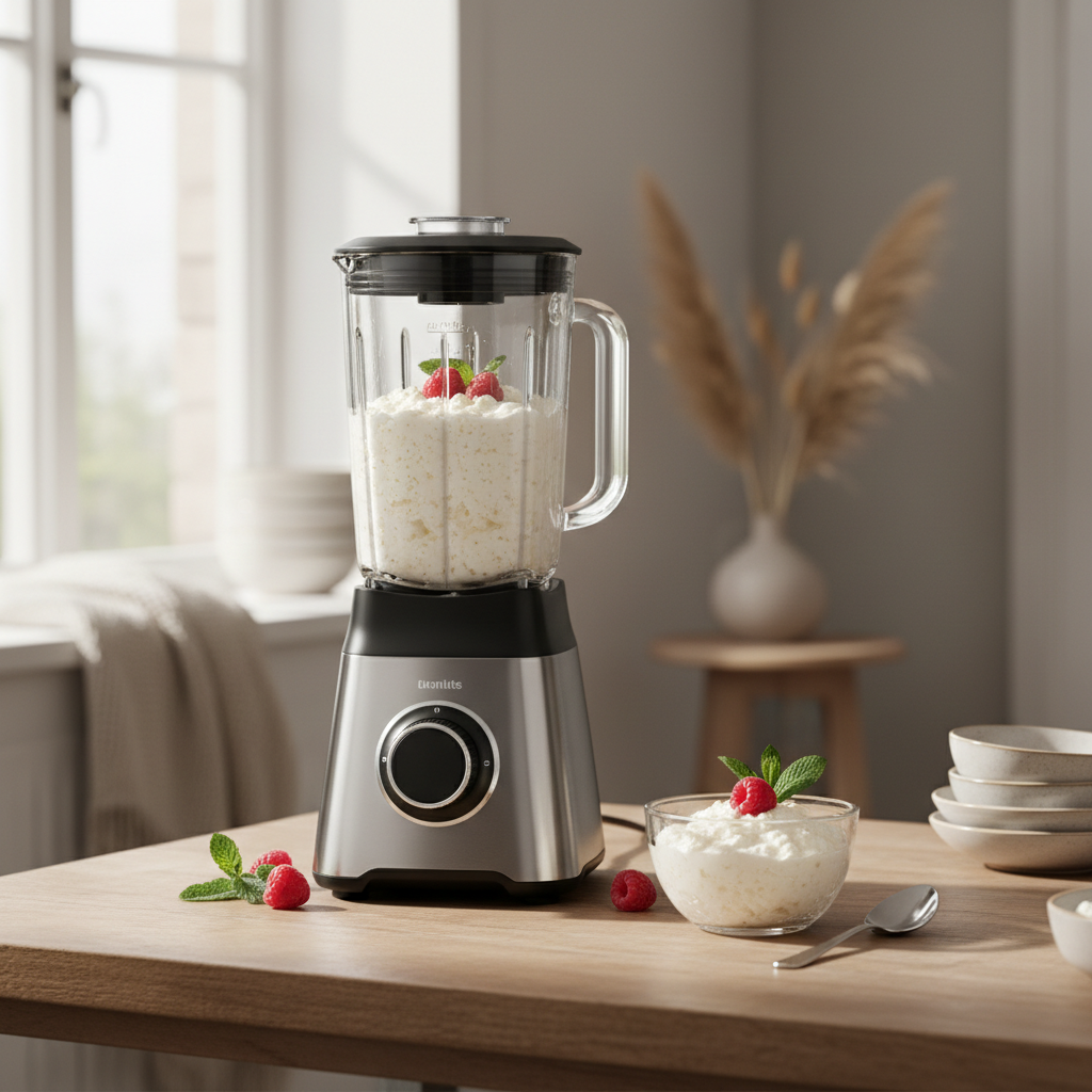 Ilustração editorial: Cottage Cheese Mousse Blender Recipe: 5 Minutes to High-Protein Bliss
