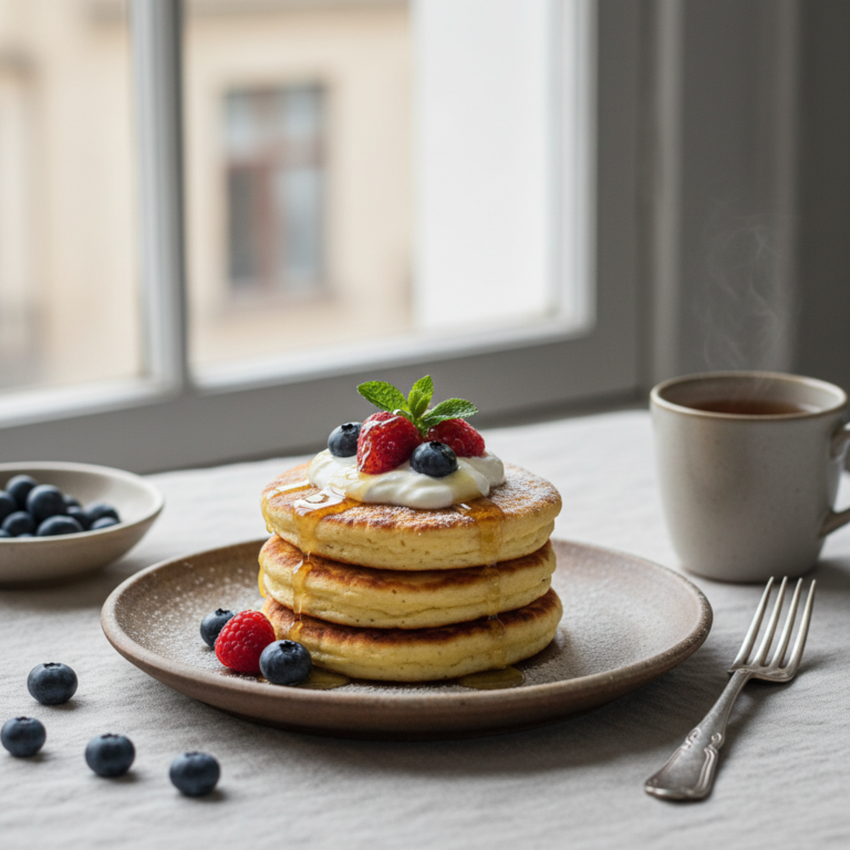 Ilustração editorial: Cottage Cheese Pancakes: The 12-Minute Low-Carb Breakfast