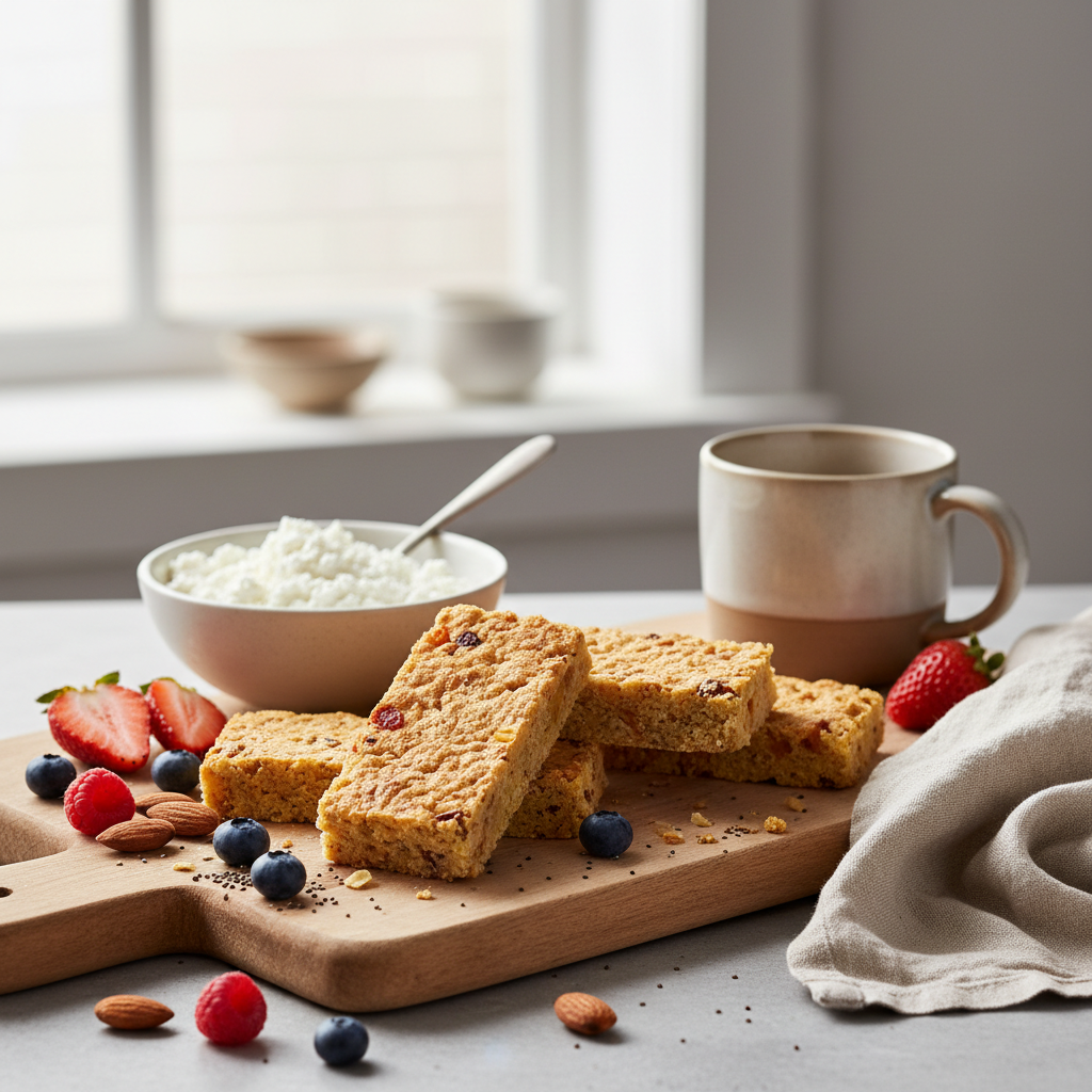 Ilustração editorial: Cottage Cheese Protein Bars: 12-Minute Low-Carb Fuel