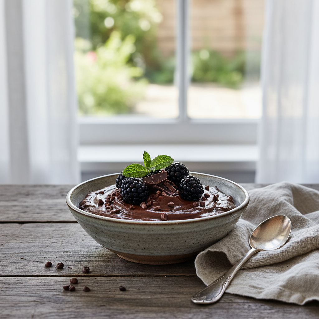 Ilustração editorial: Dark Chocolate Cottage Cheese Mousse: The 10-Minute Low-Carb Fix