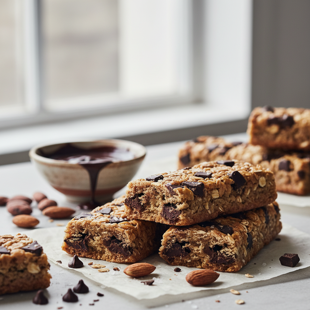Ilustração editorial: DIY Protein Bars: Chocolate Chip Magic in 12 Minutes