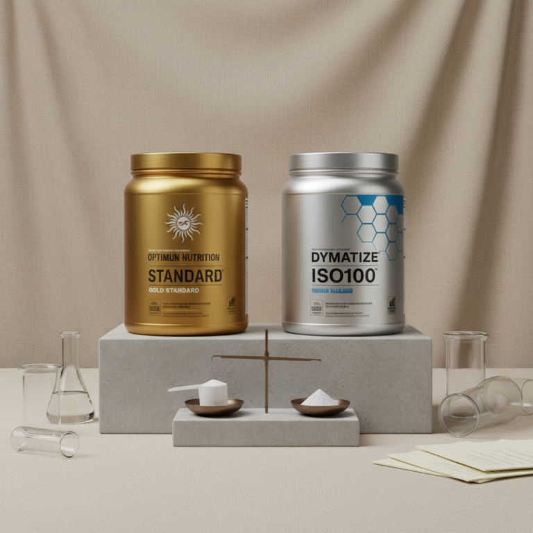 Ilustração editorial: Gold Standard vs ISO100: 2 Protein Powders Compared for Cooks