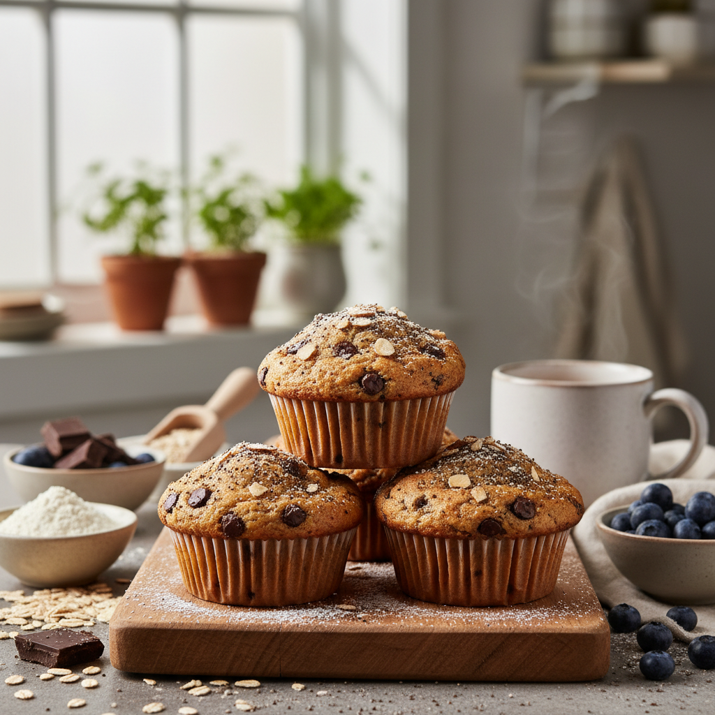Ilustração editorial: Healthy Protein Muffins: 12-Minute Chocolate Chip Air Fryer Hack