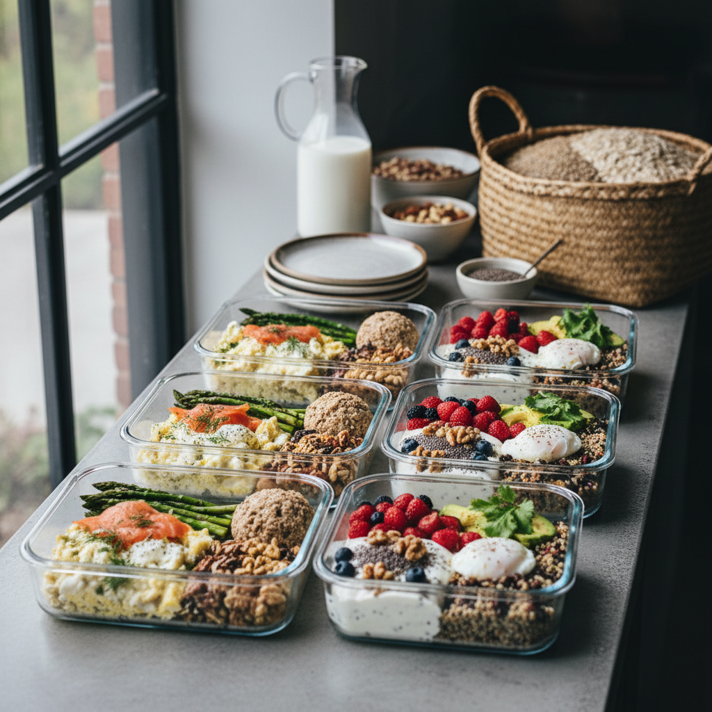 Ilustração editorial: High Protein Meal Prep Breakfast: 5 Days of Easy Air Frying
