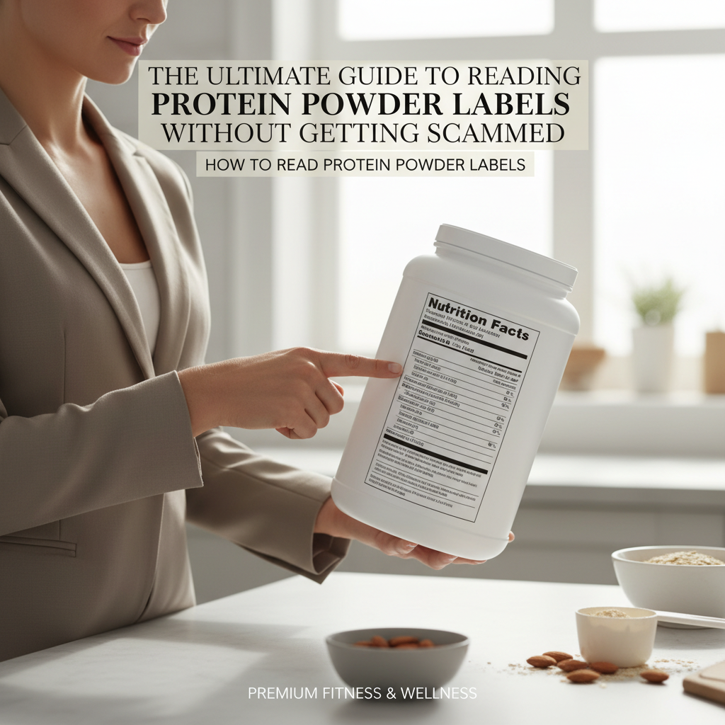 Ilustração editorial: How to Read Protein Powder Labels: 5 Rules to Save Your Budget