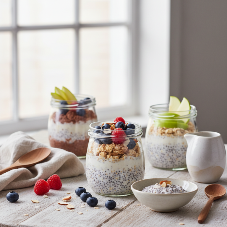 Ilustração editorial: Low Sugar Protein Overnight Oats: 3 Steps to 30g Protein