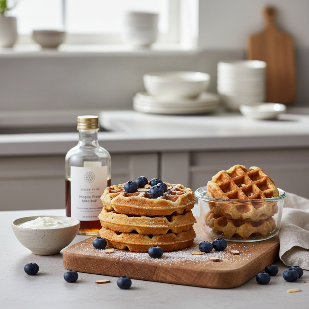Ilustração editorial: Low Sugar Protein Waffles: 4-Step Freezer-Friendly Batch