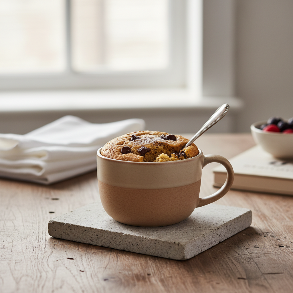 Ilustração editorial: Microwave Protein Mug Cake: 3-Minute Low-Carb Recipe