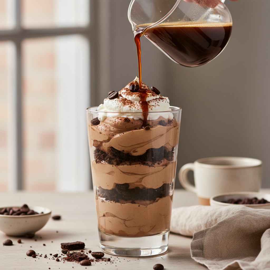 Ilustração editorial: Mocha Protein Pudding: 3 Steps to a High-Protein Low-Carb Treat