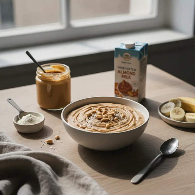 Ilustração editorial: Peanut Butter Protein Pudding: The 4-Ingredient Low-Carb Fix