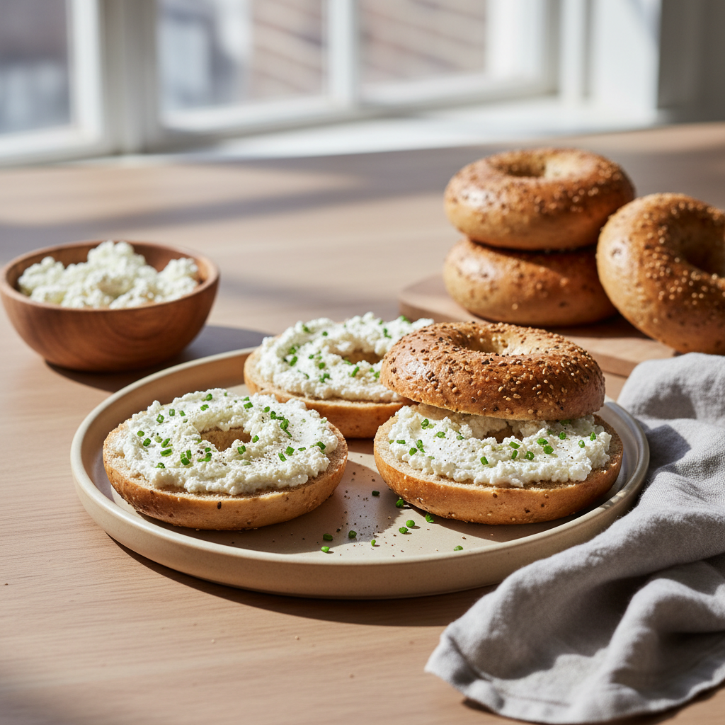 Ilustração editorial: Protein Bagels with Cottage Cheese: 4 Easy Steps to Low-Carb Success