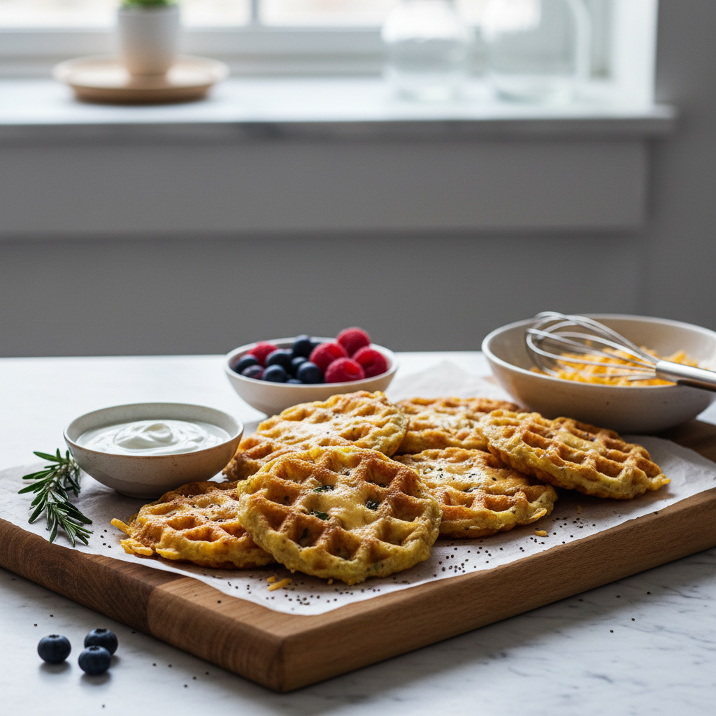 Ilustração editorial: Protein Chaffles: 3 Ways to Master Keto Waffles in 12 Minutes