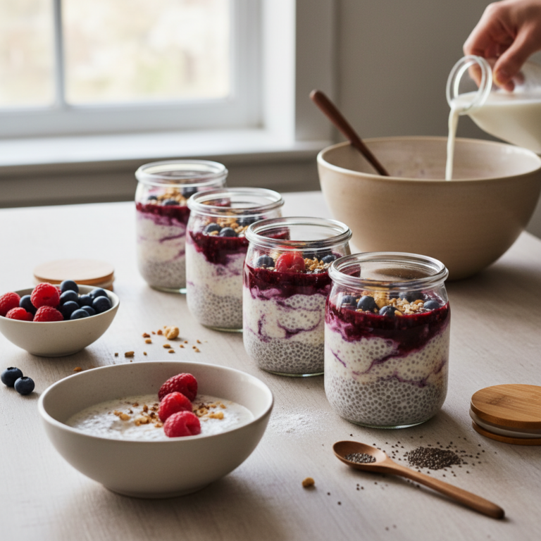 Ilustração editorial: Protein Chia Pudding Meal Prep: 4 Simple Steps to Success