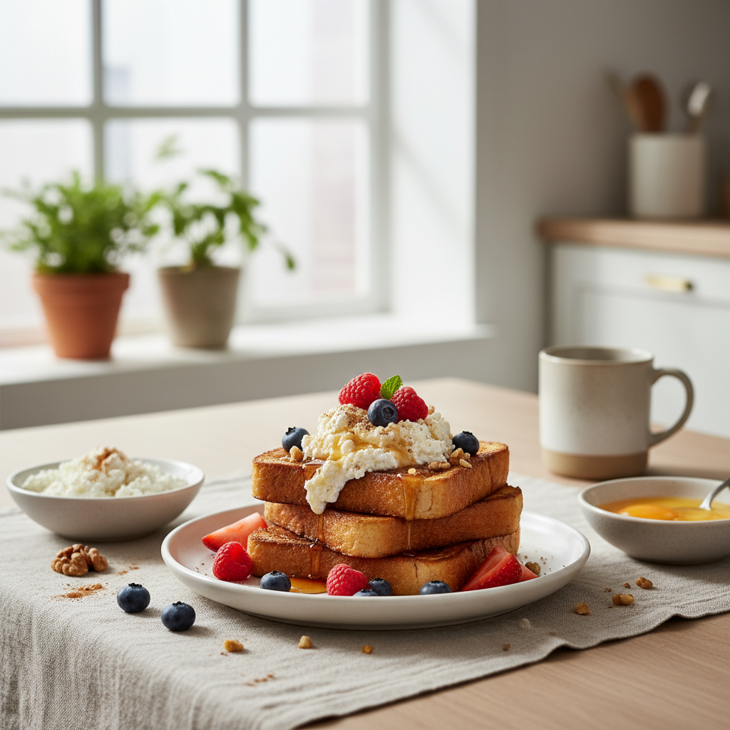 Ilustração editorial: Protein French Toast Cottage Cheese: A 30g Protein Masterclass