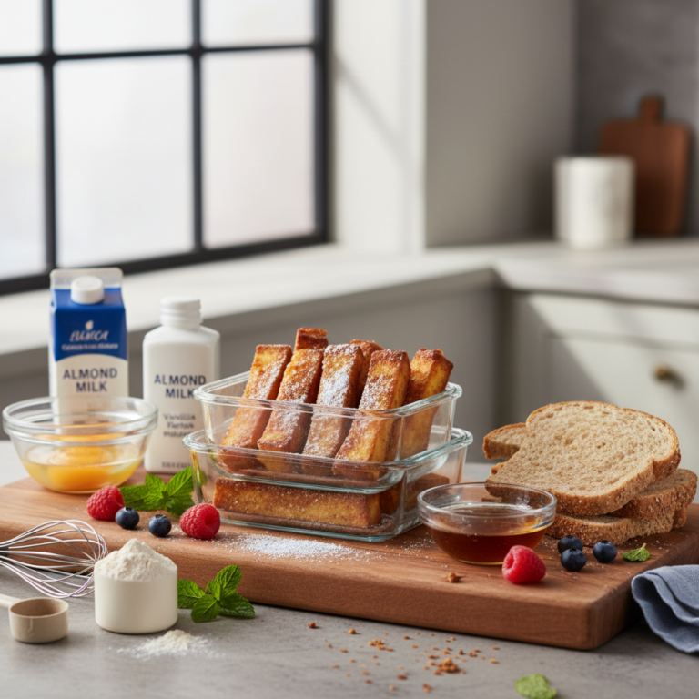 Ilustração editorial: Protein French Toast Meal Prep: 4-Day High-Protein Sticks