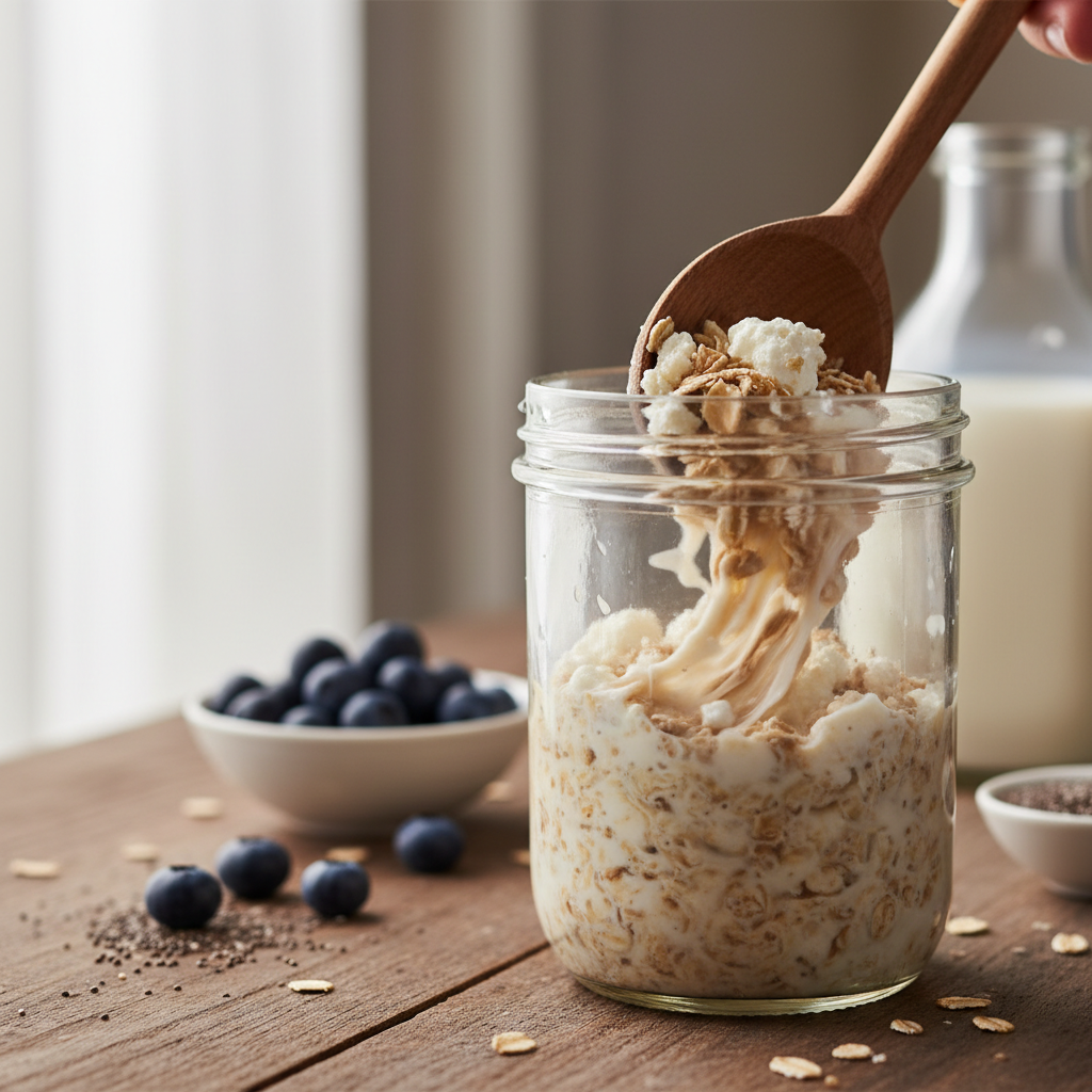 Protein Overnight Oats Cottage Cheese: 30g Protein Method — detail