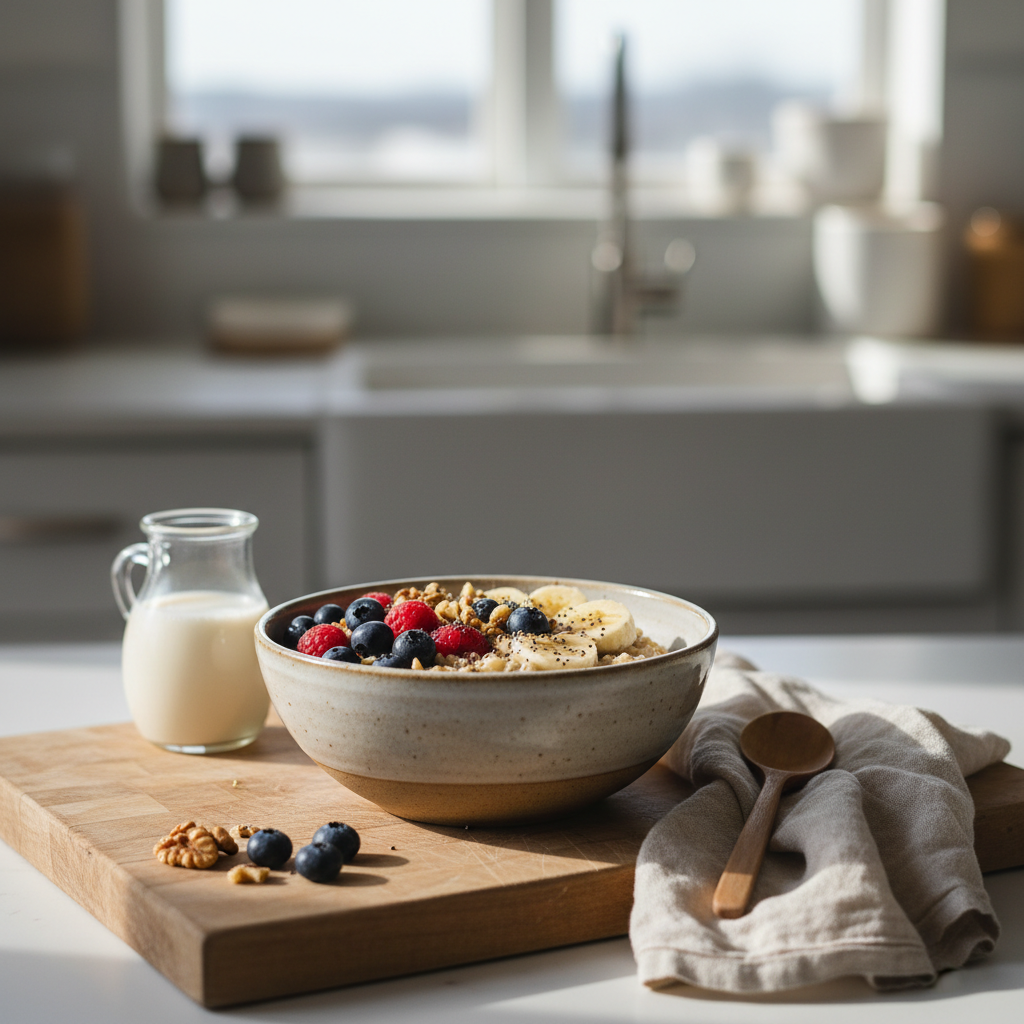 Ilustração editorial: Protein Overnight Oats: High Protein Fuel in 3 Steps