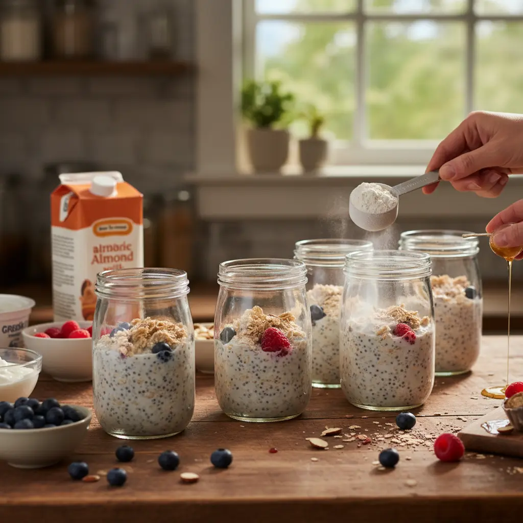 Protein Overnight Oats Meal Prep: 5 Jars in 10 Minutes — detail