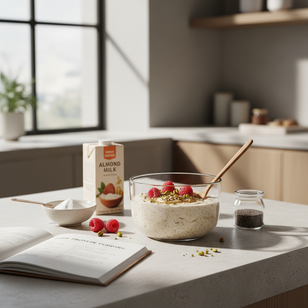 Ilustração editorial: Protein Pudding Recipe: High Protein Dessert in 5 Minutes