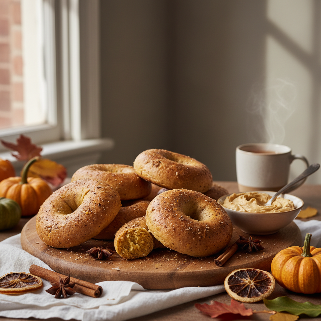 Ilustração editorial: Pumpkin Protein Bagels: 30g of Protein in 12 Minutes