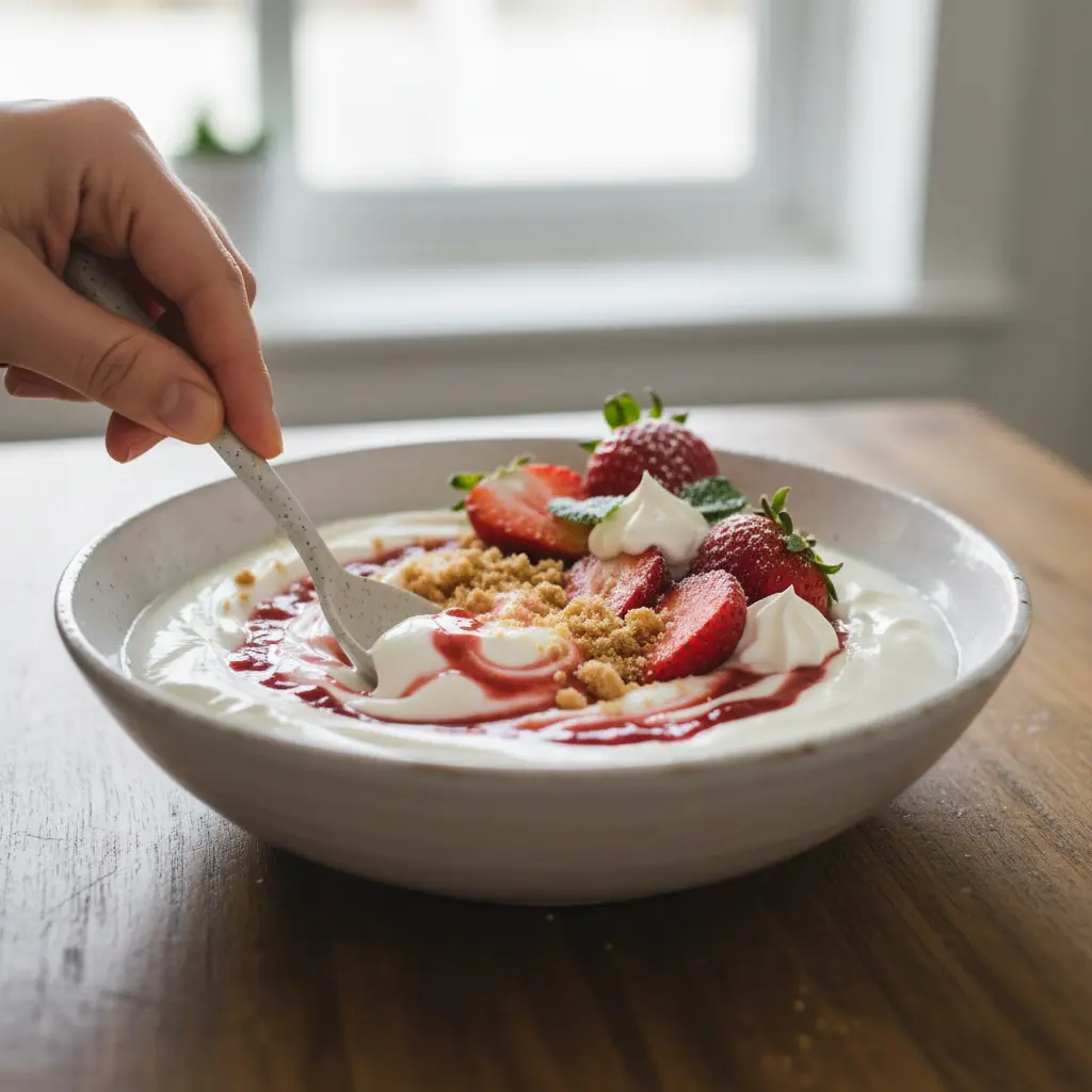Strawberry Cheesecake Yogurt Bowl: 3-Step Low-Carb Breakfast — detail