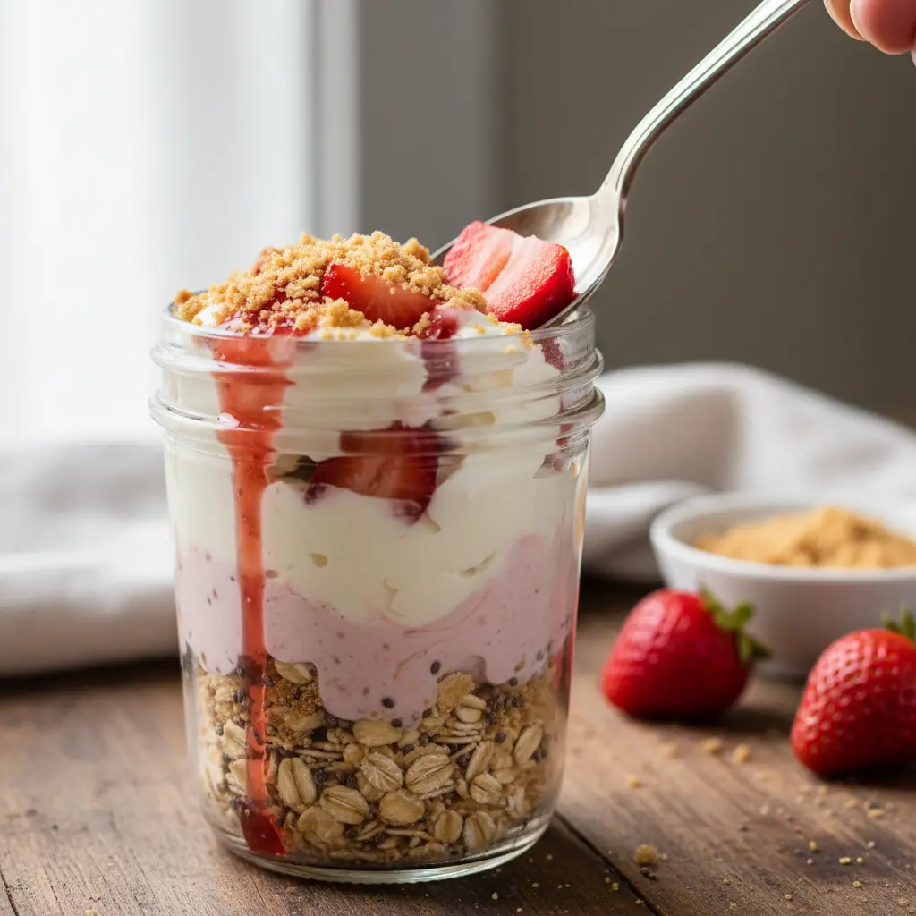Strawberry Overnight Oats: 3-Step Low-Carb Cheesecake Bliss — detail