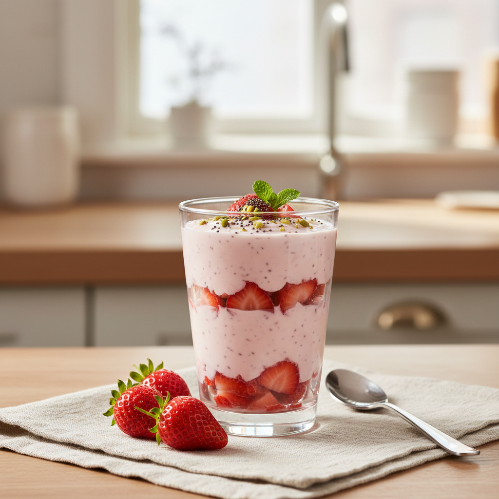 Ilustração editorial: Strawberry Protein Pudding: 3 Steps to Sugar-Free Success