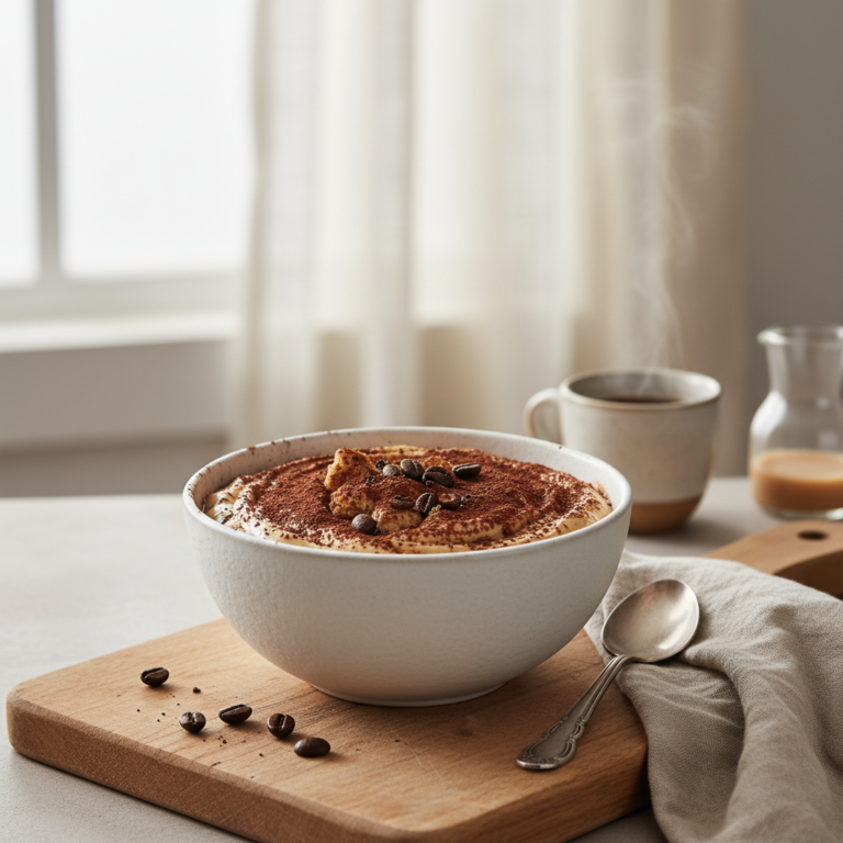 Ilustração editorial: Tiramisu Yogurt Bowl: 5-Minute Low-Carb Breakfast Hack